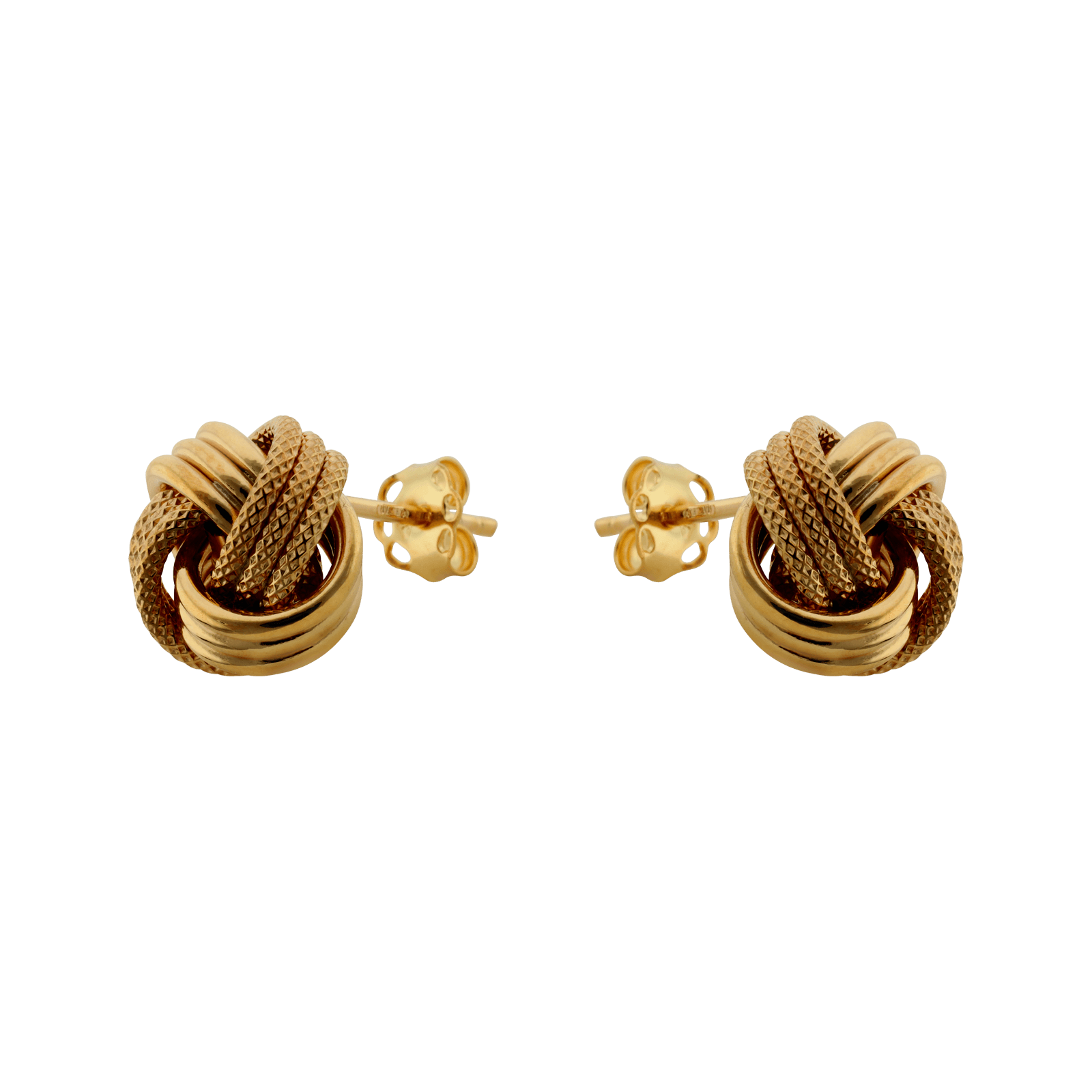 boucles d'oreilles or nœud 3 fils lisse et godronné 12mm