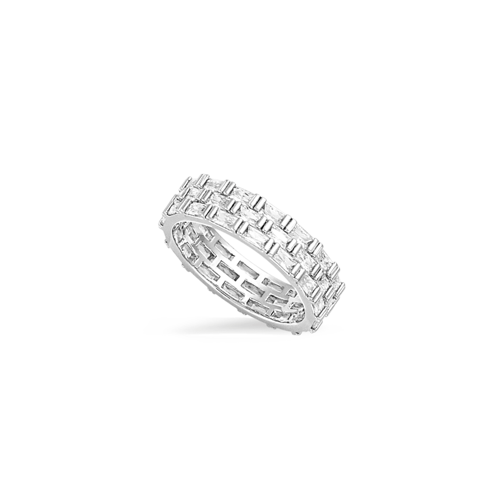 Bague Argent Rond triple rangées motif rectangle