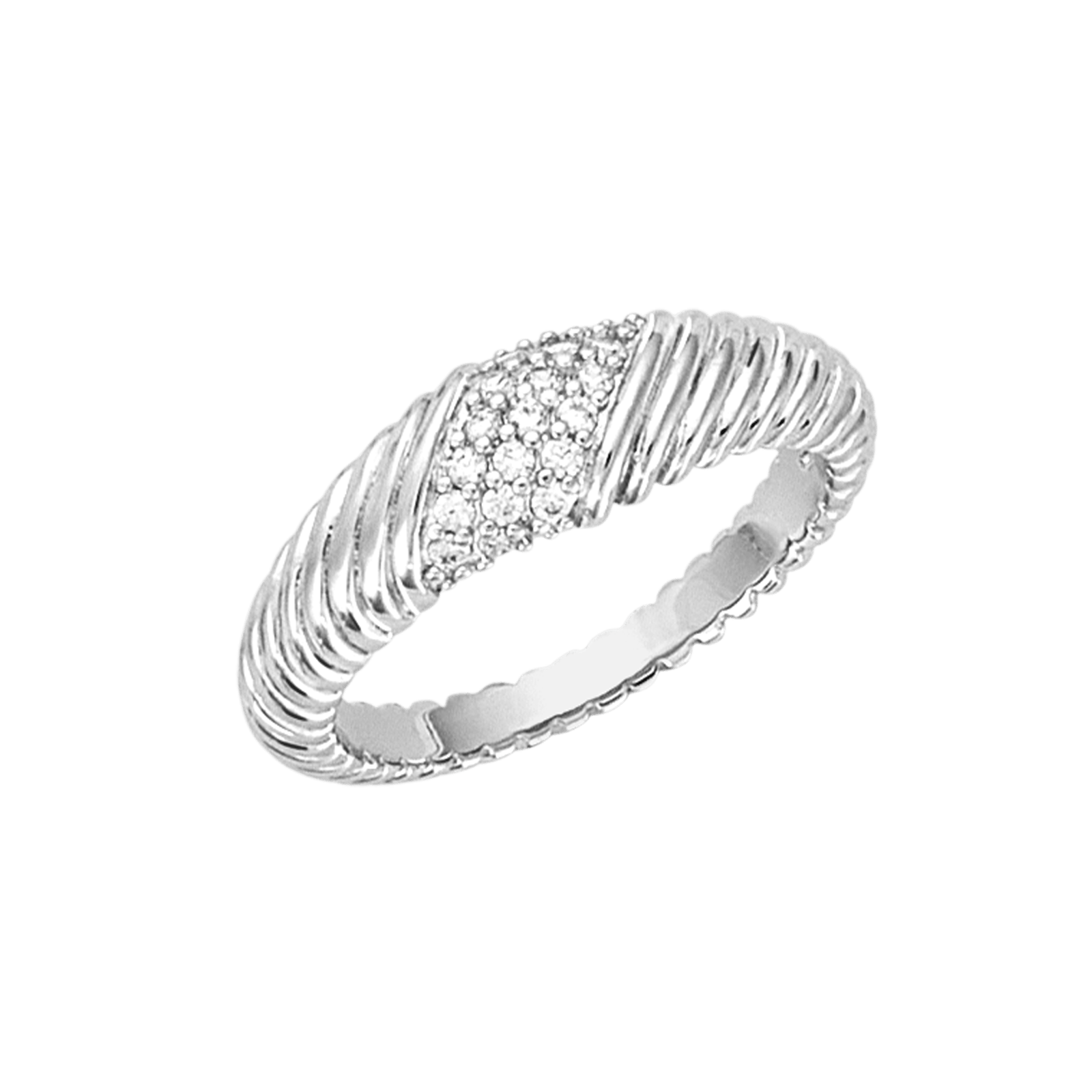 Bague Argent Rond texturée plus Oxydes blancs