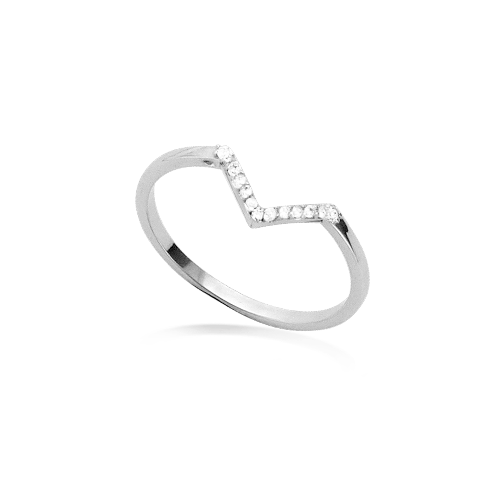 Bague Argent Rond forme V oxydes blancs