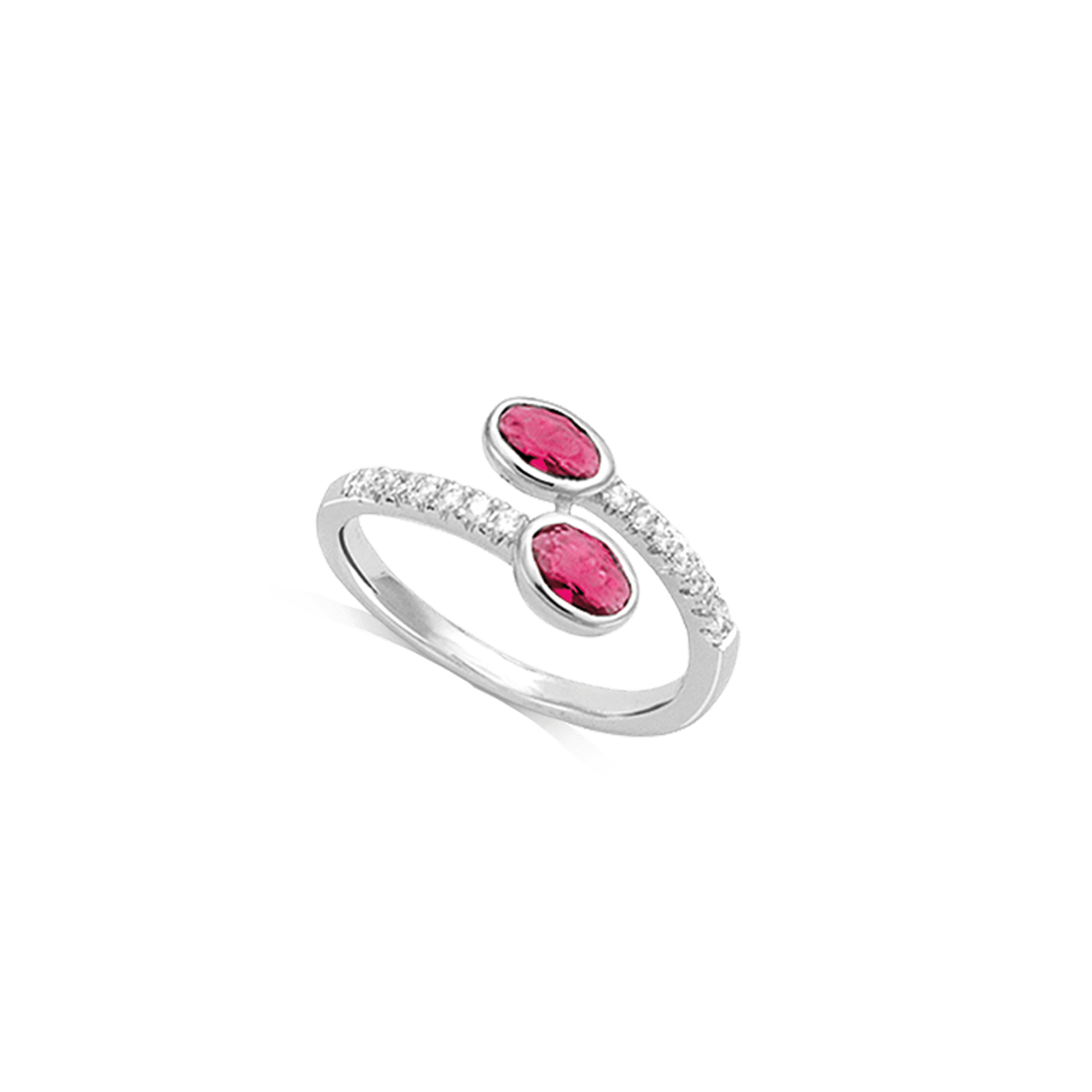 Bague Argent ronde croisée verre couleur rubis avec Zirconia Cubique