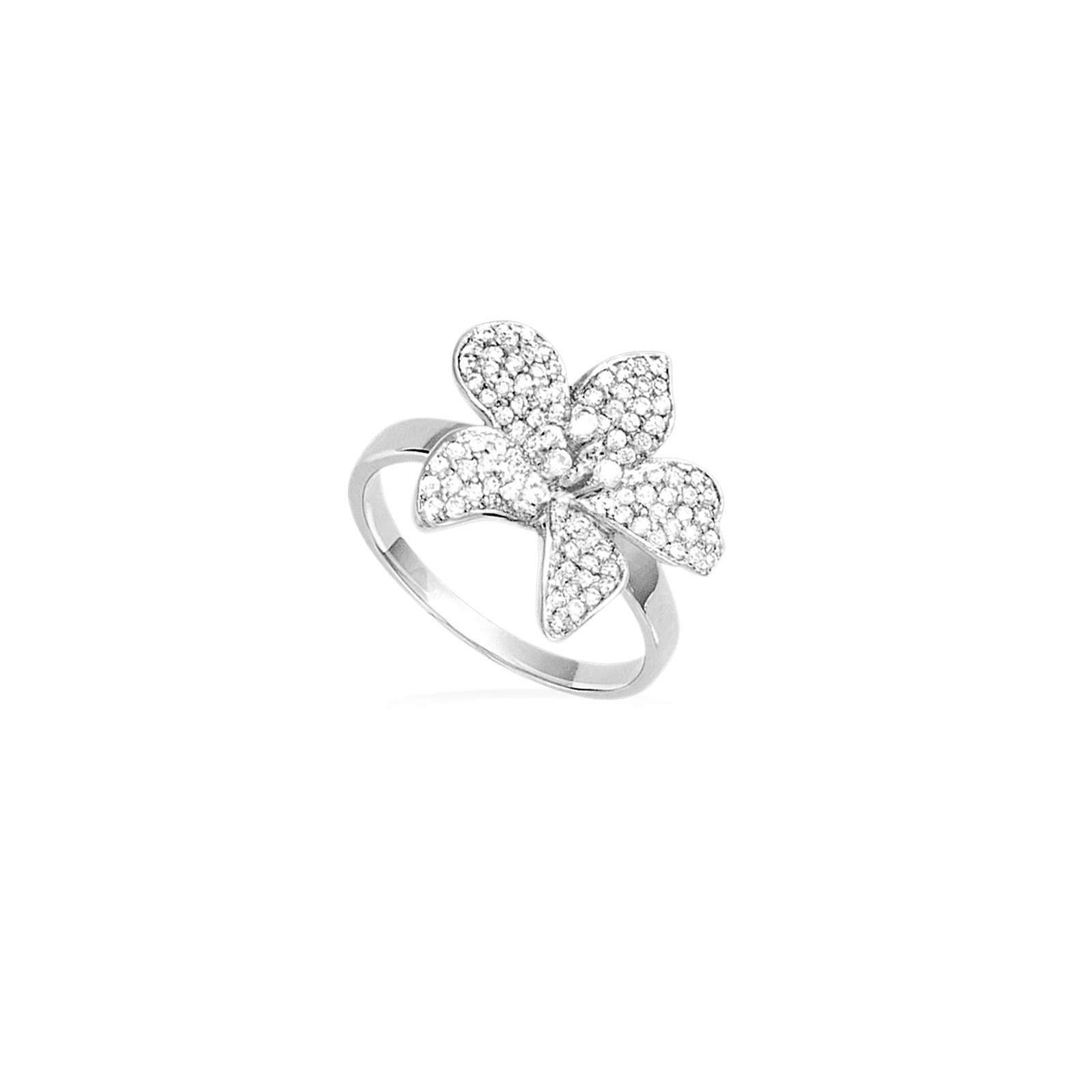 Bague Argent Rond fleur pavage avec oxydes blancs