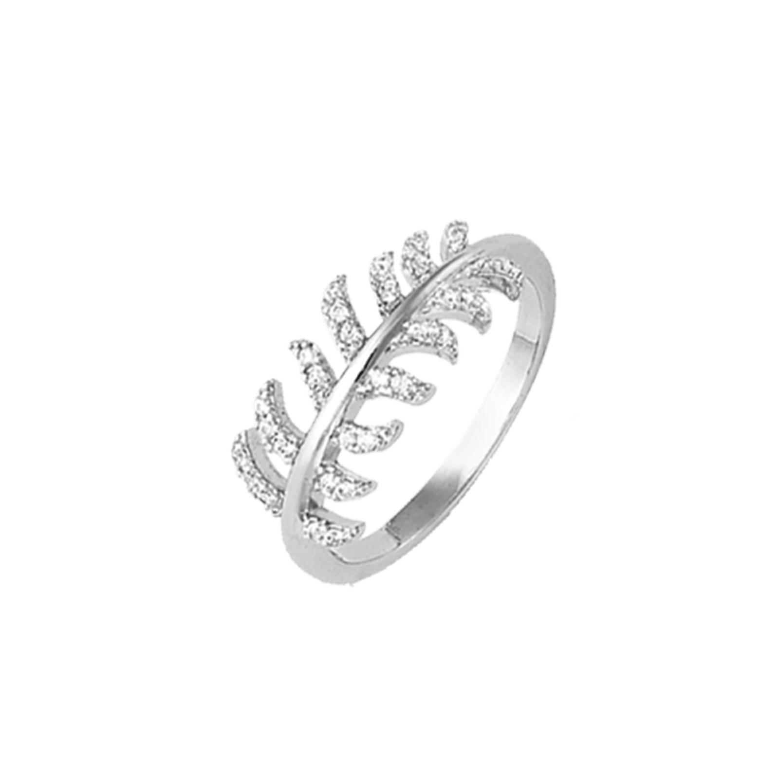 Bague Argent ronde motif feuillage oxydes blancs