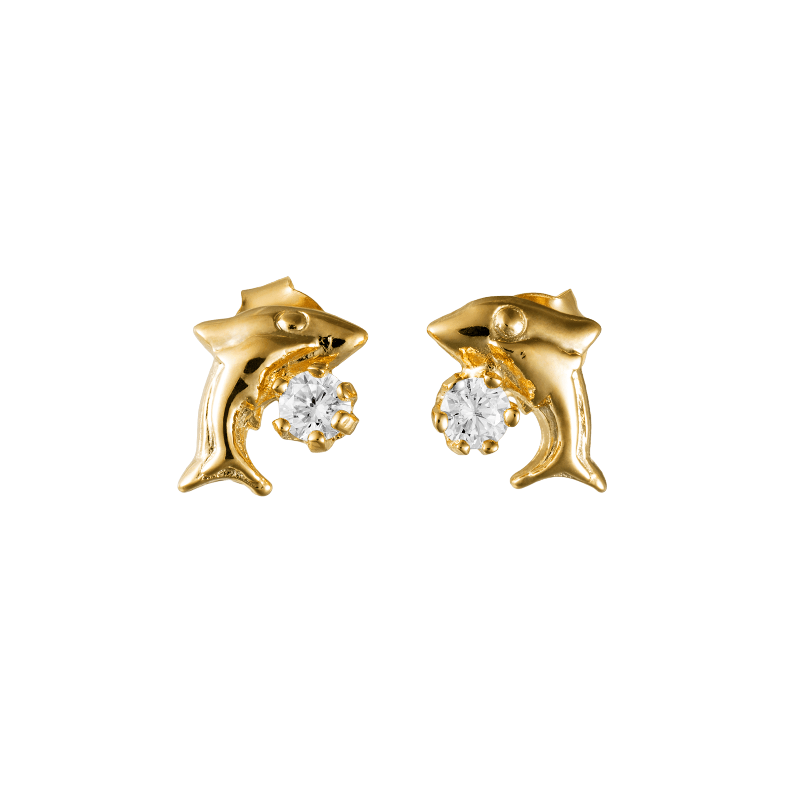 Boucles D'oreilles Plaqué Or 8.5*10mm Dauphin Cristal Blanc