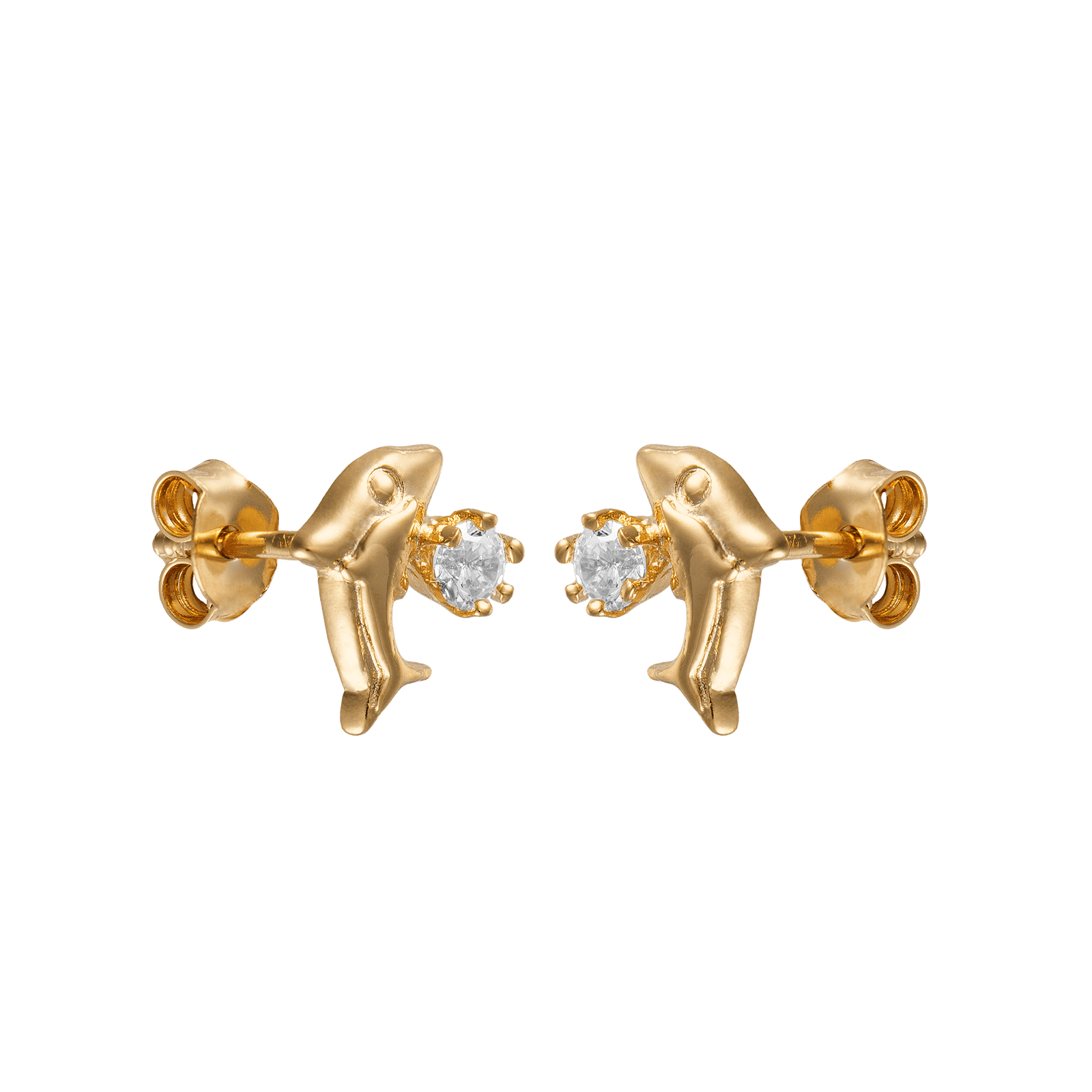 Boucles D'oreilles Plaqué Or 8.5*10mm Dauphin Cristal Blanc