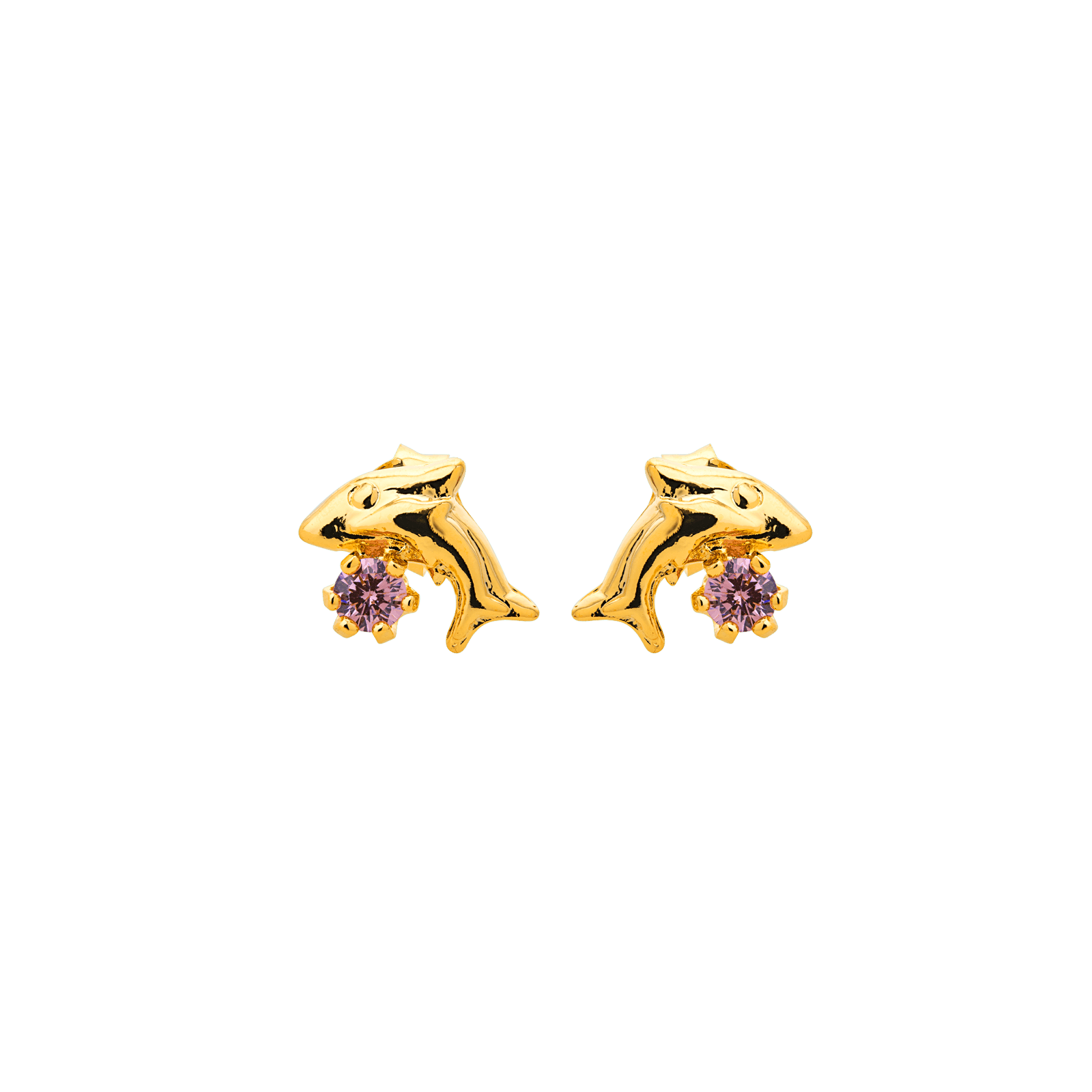 Boucles D'oreilles Plaqué Or 7.5*8mm Dauphin Cristal Rose