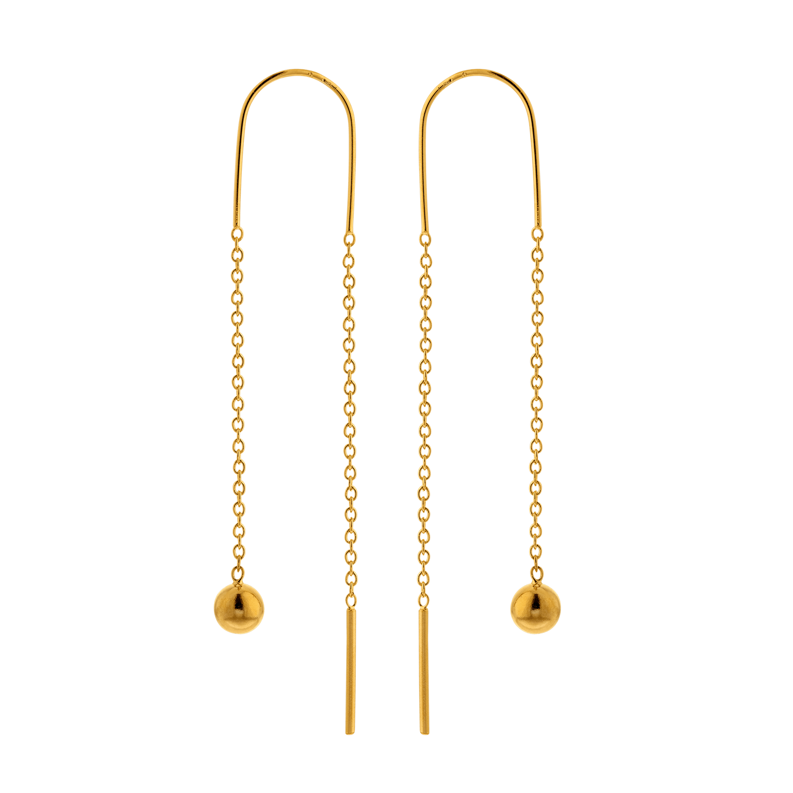 Boucles D'oreilles Boule 4mm Pendant 43mm Plaqué Or
