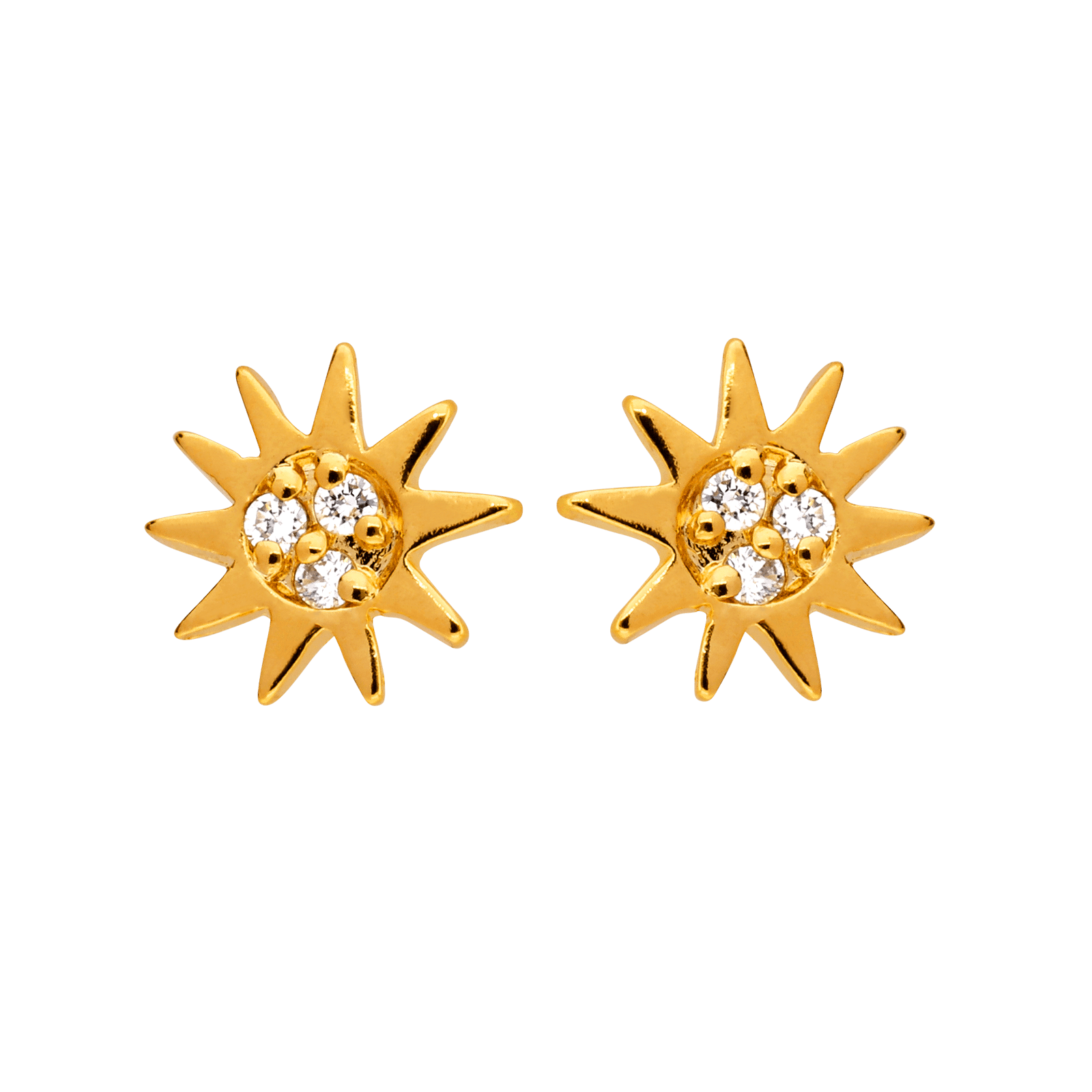 Boucles D'oreilles Soleil Zirconium 8mm Plaqué Or