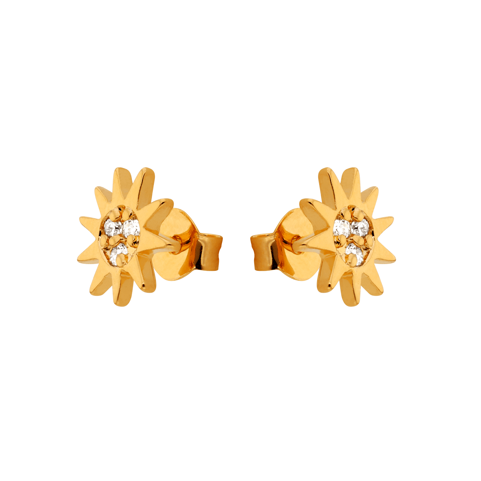 Boucles D'oreilles Soleil Zirconium 8mm Plaqué Or