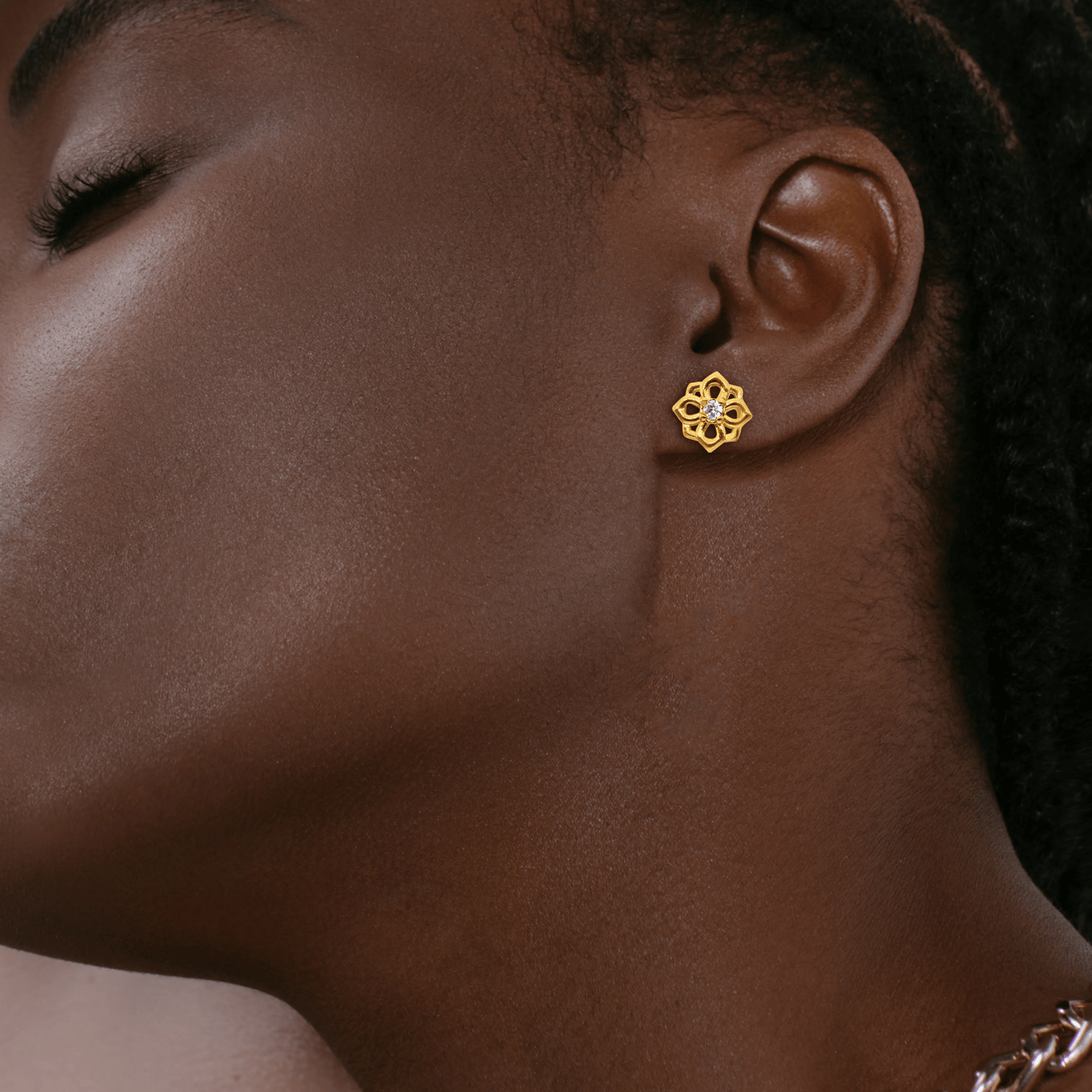 Boucles D'oreilles Fleur Zirconium 8mm Plaqué Or
