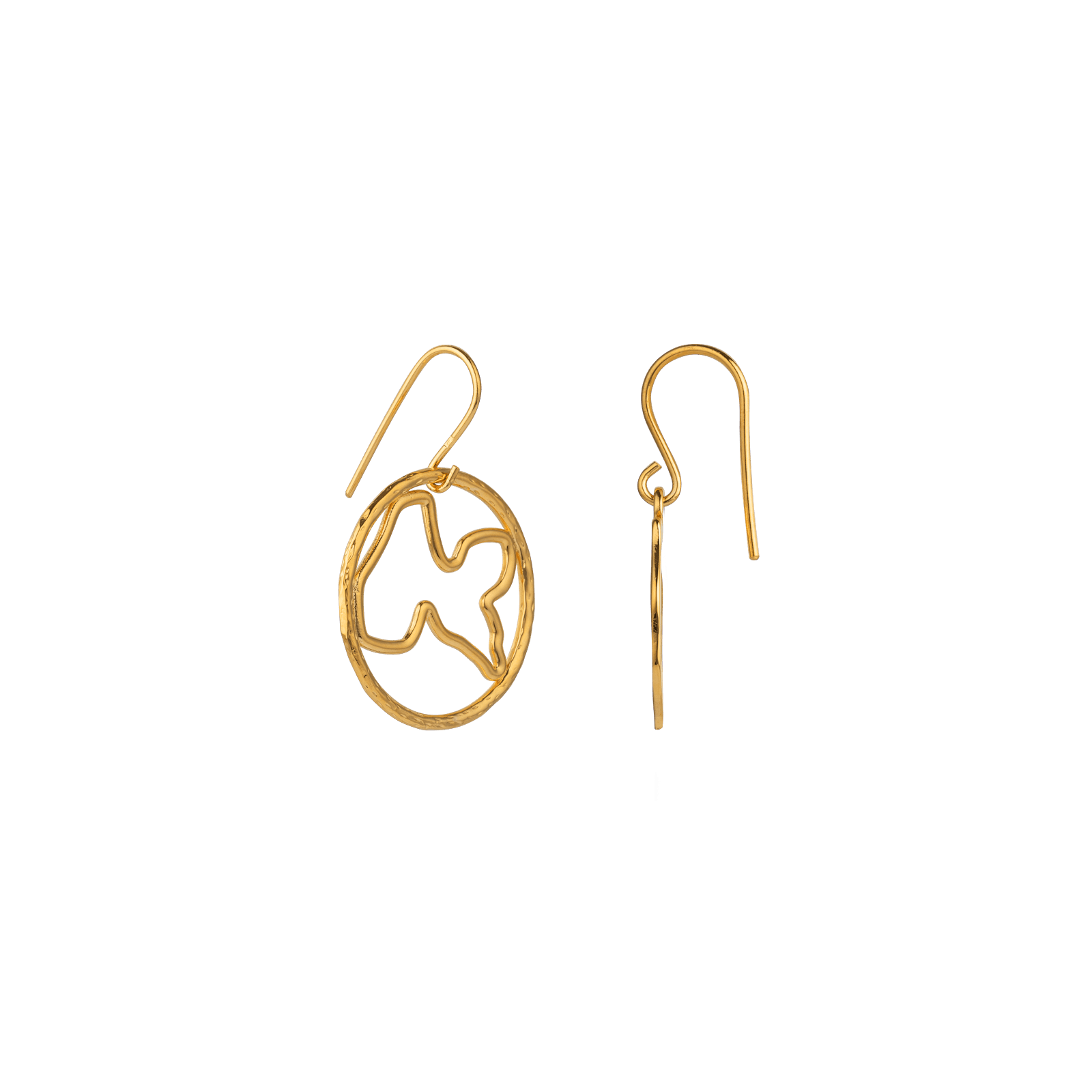 Boucles d'oreilles plaqué or Guadeloupe cercle martelé pendant.