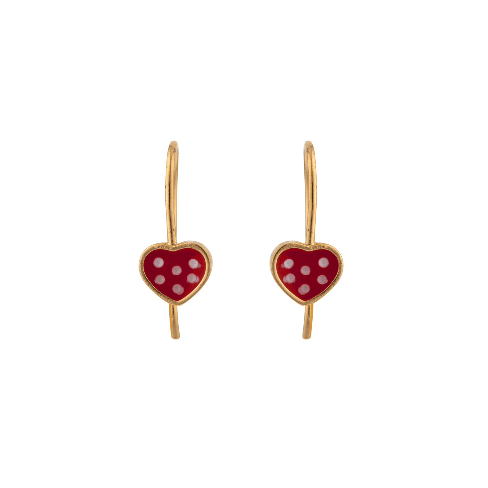 Boucles D'oreilles Plaqué Or Pendant 15mm Cœur Email Rouge 6*7mm