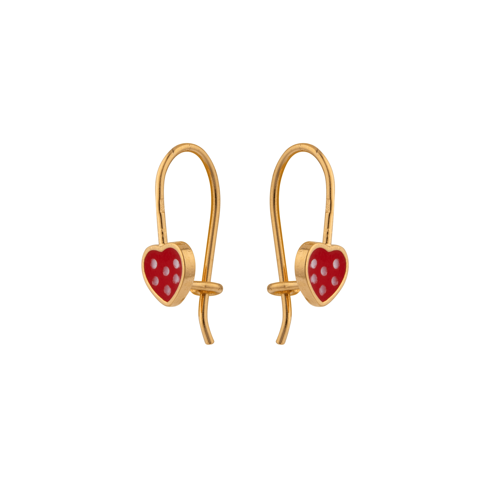 Boucles D'oreilles Plaqué Or Pendant 15mm Cœur Email Rouge 6*7mm
