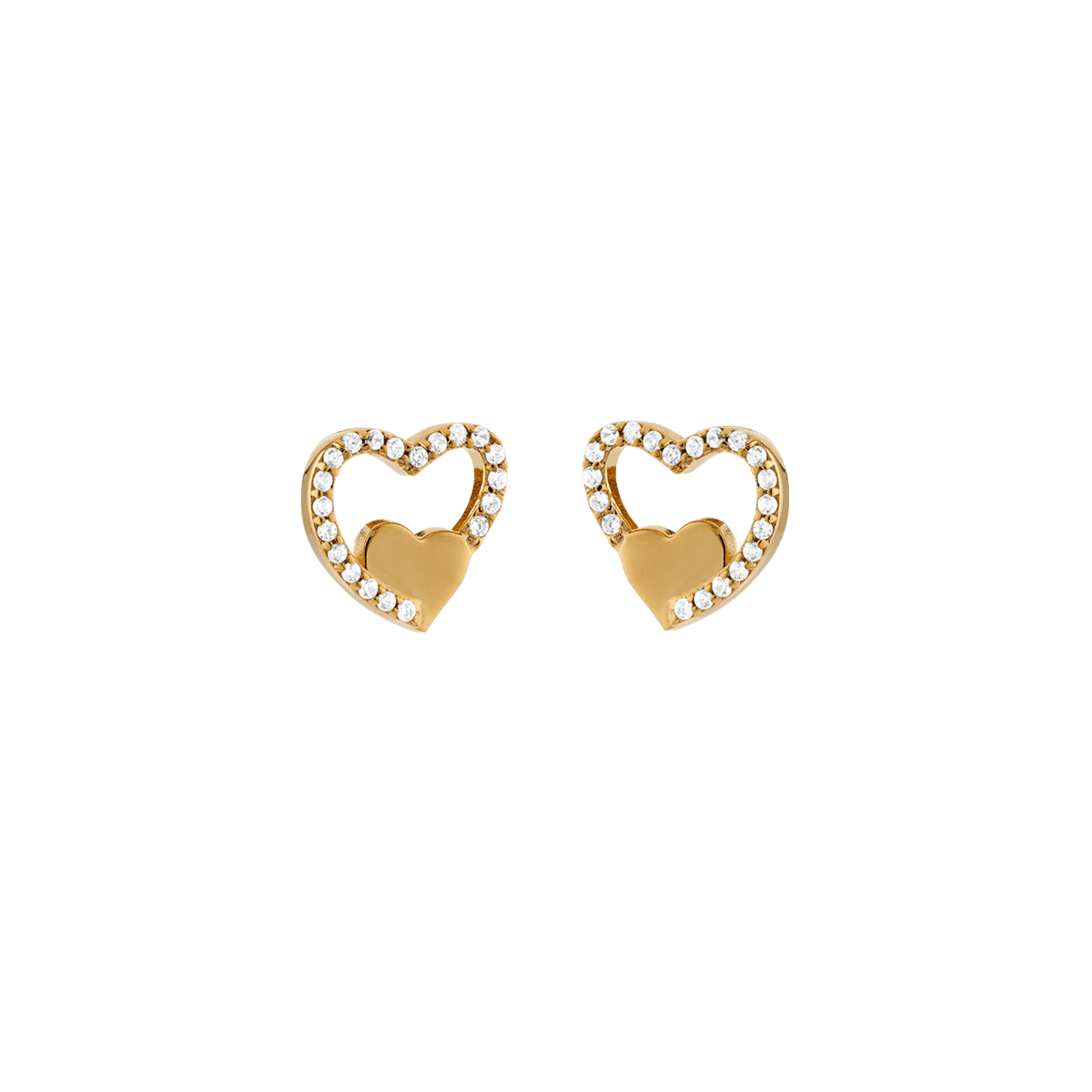 Boucles D'oreilles Plaqué Or Cœurs Zirconium 10*11mm