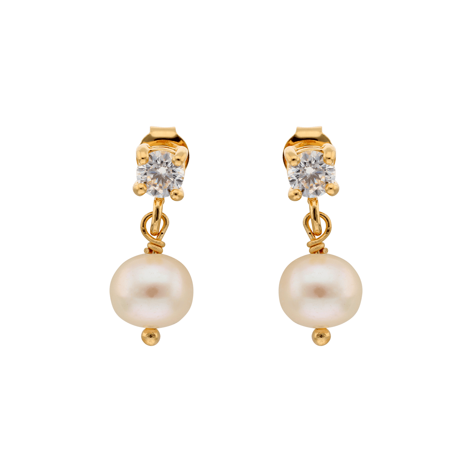 boucles d'oreilles plaqué or pendantes perle d'eau douce 1 oxyde de zirconium sertie griffe