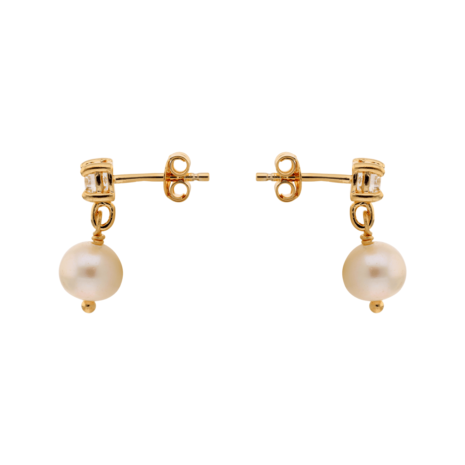 boucles d'oreilles plaqué or pendantes perle d'eau douce 1 oxyde de zirconium sertie griffe