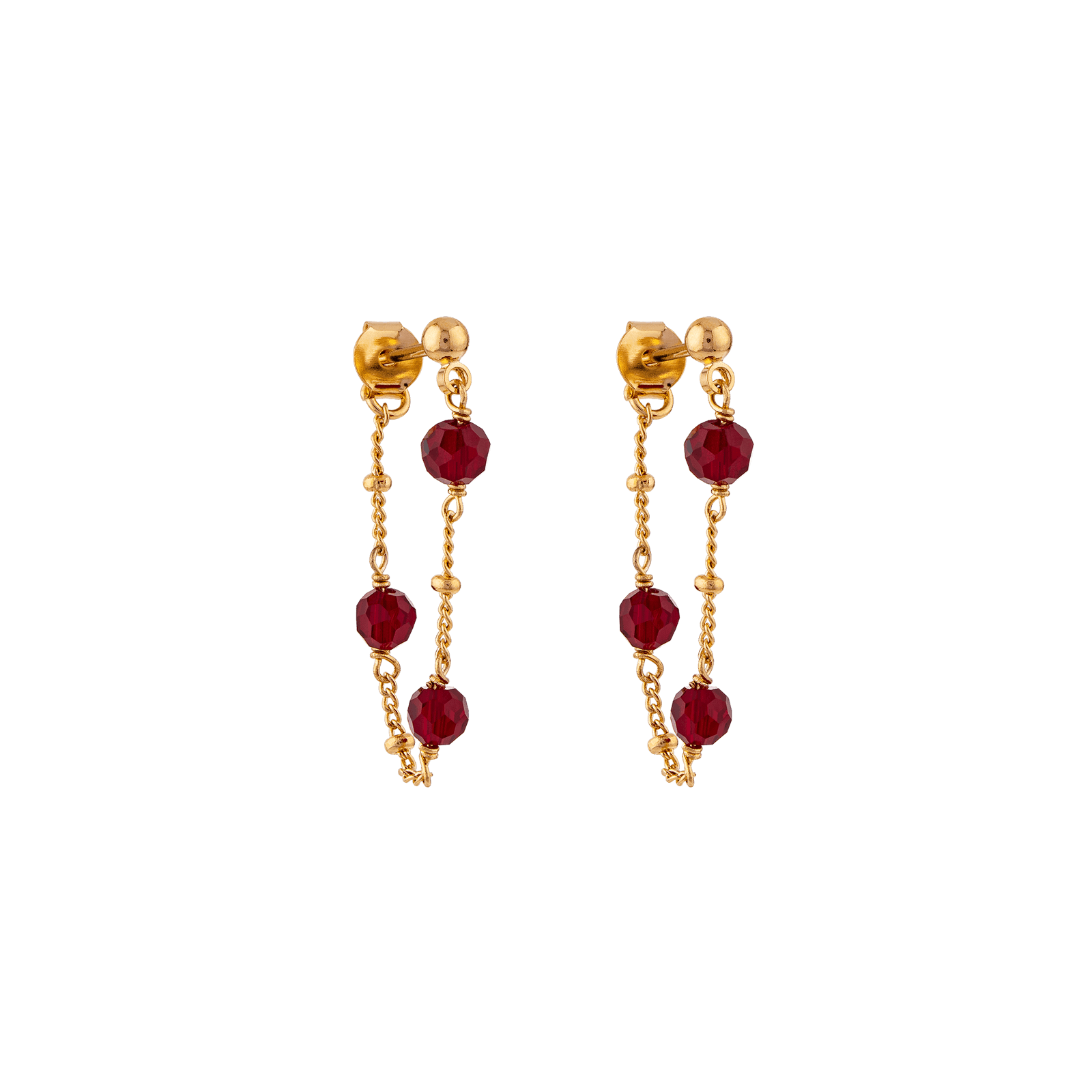 Boucles D'oreilles Plaqué Or Pendant Cristal Grenat