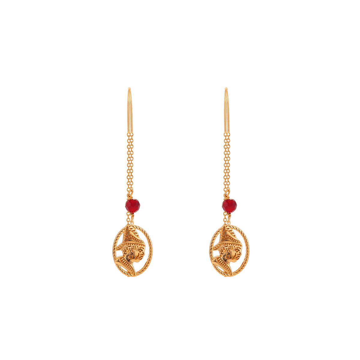 Boucles D'oreilles Plaqué Or Pendant 55mm Cayennaise 14*18mm Cristal Grenat 4mm