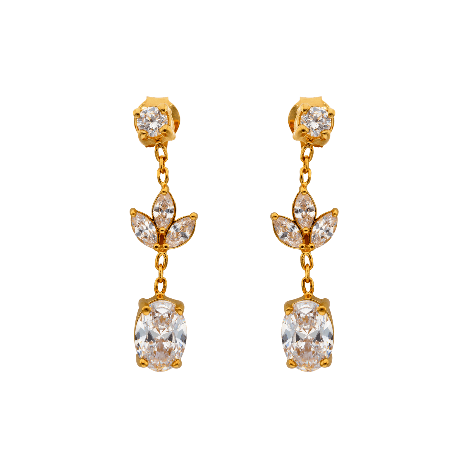 Boucles d'Oreilles Plaqué or pendantes Oxyde de Zirconium blancs