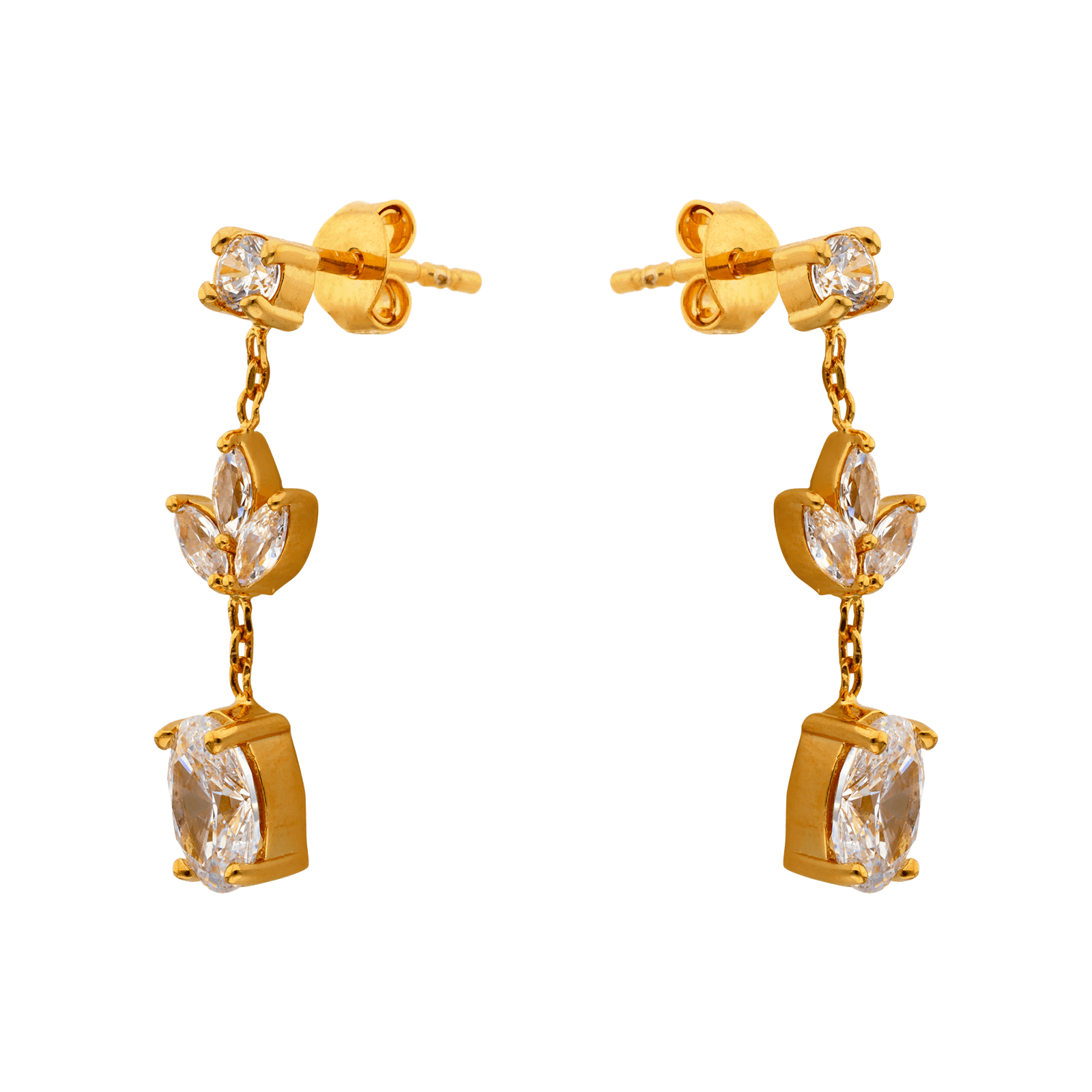 Boucles d'Oreilles Plaqué or pendantes Oxyde de Zirconium blancs