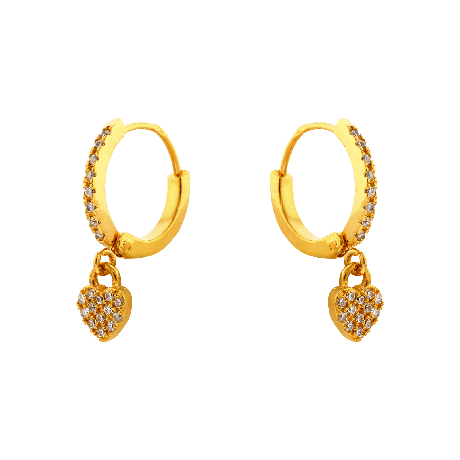 Boucles d'Oreilles Plaqué or Créoles Zirconia Cubique petit coeur Zirconia Cubique