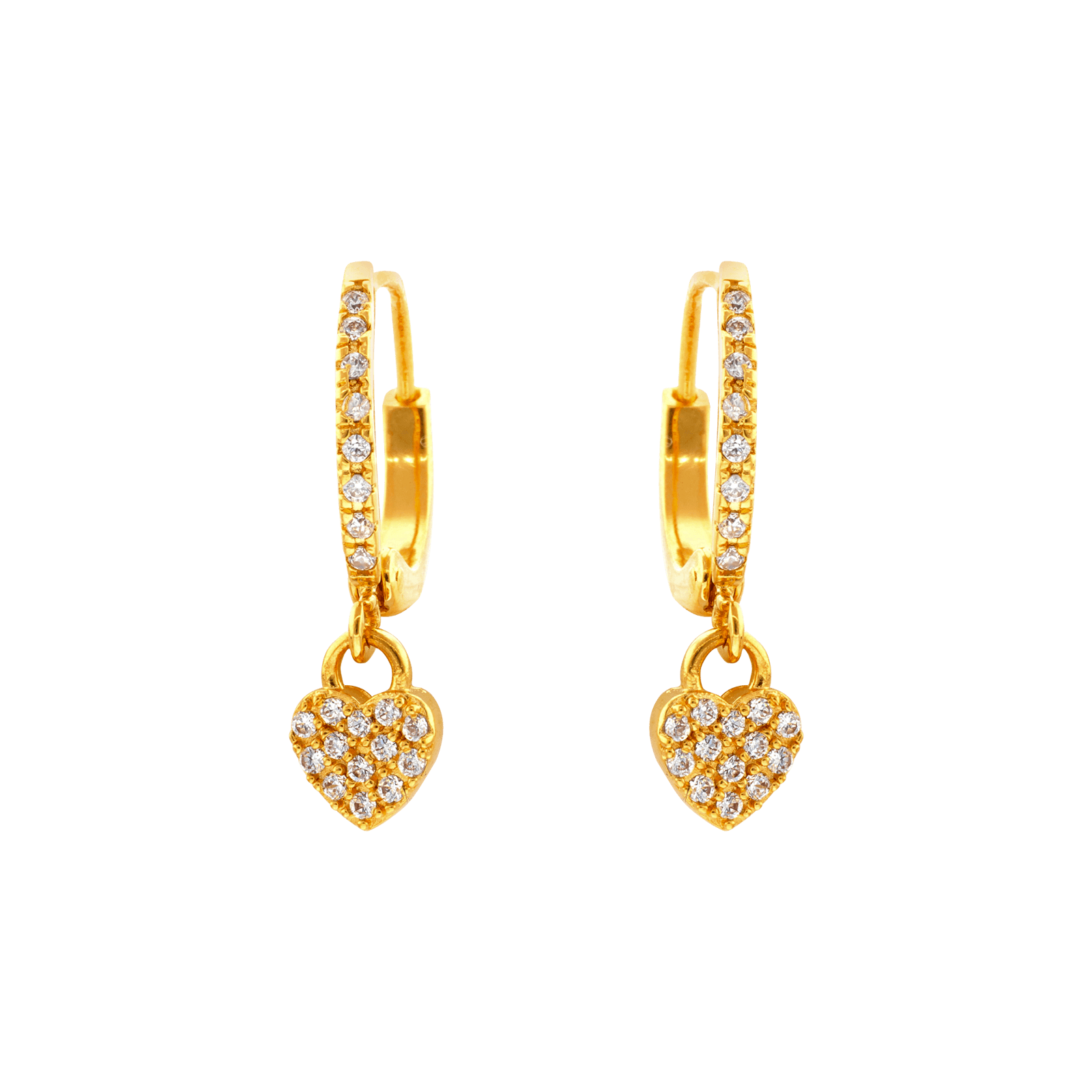 Boucles d'Oreilles Plaqué or Créoles Zirconia Cubique petit coeur Zirconia Cubique