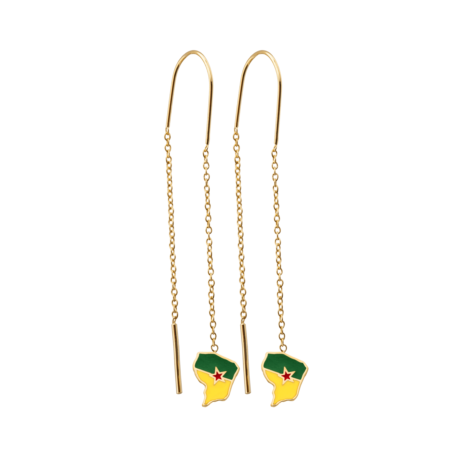 Boucles d'Oreilles Plaqué or Guyanaise Carte Guyane Drapeau Émail