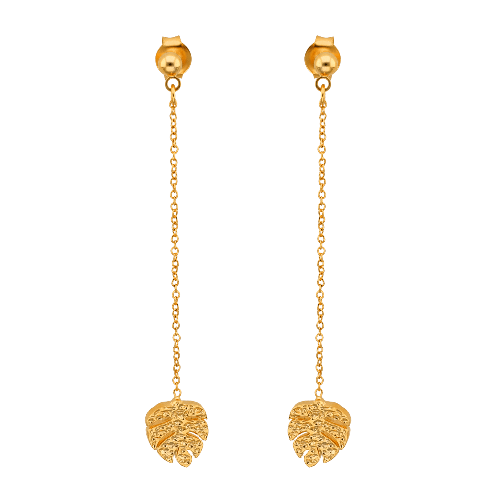 Boucles d'Oreilles Plaqué or pendante feuilles martelées