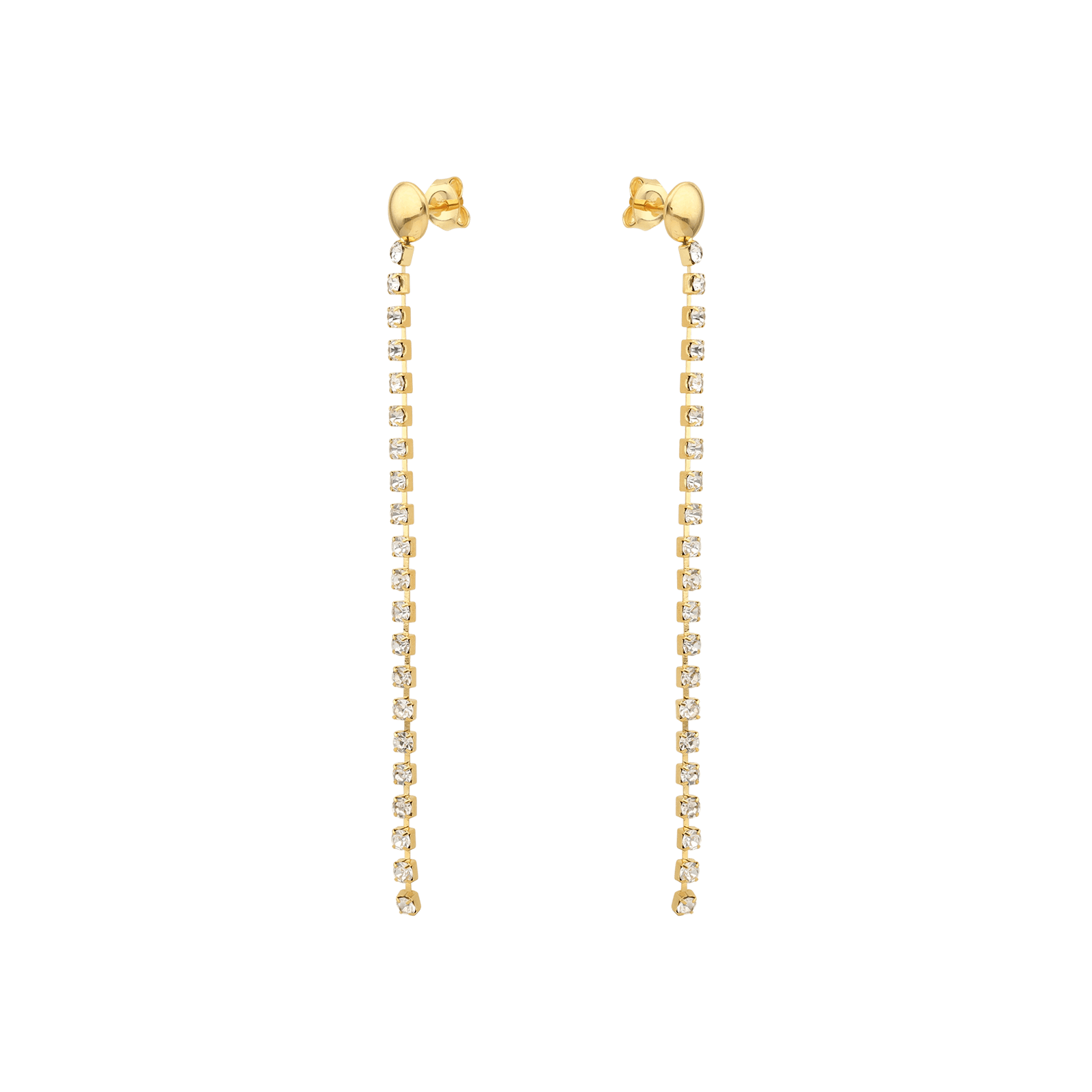 Boucles d'Oreilles Plaqué or longue 7cm strass blancs