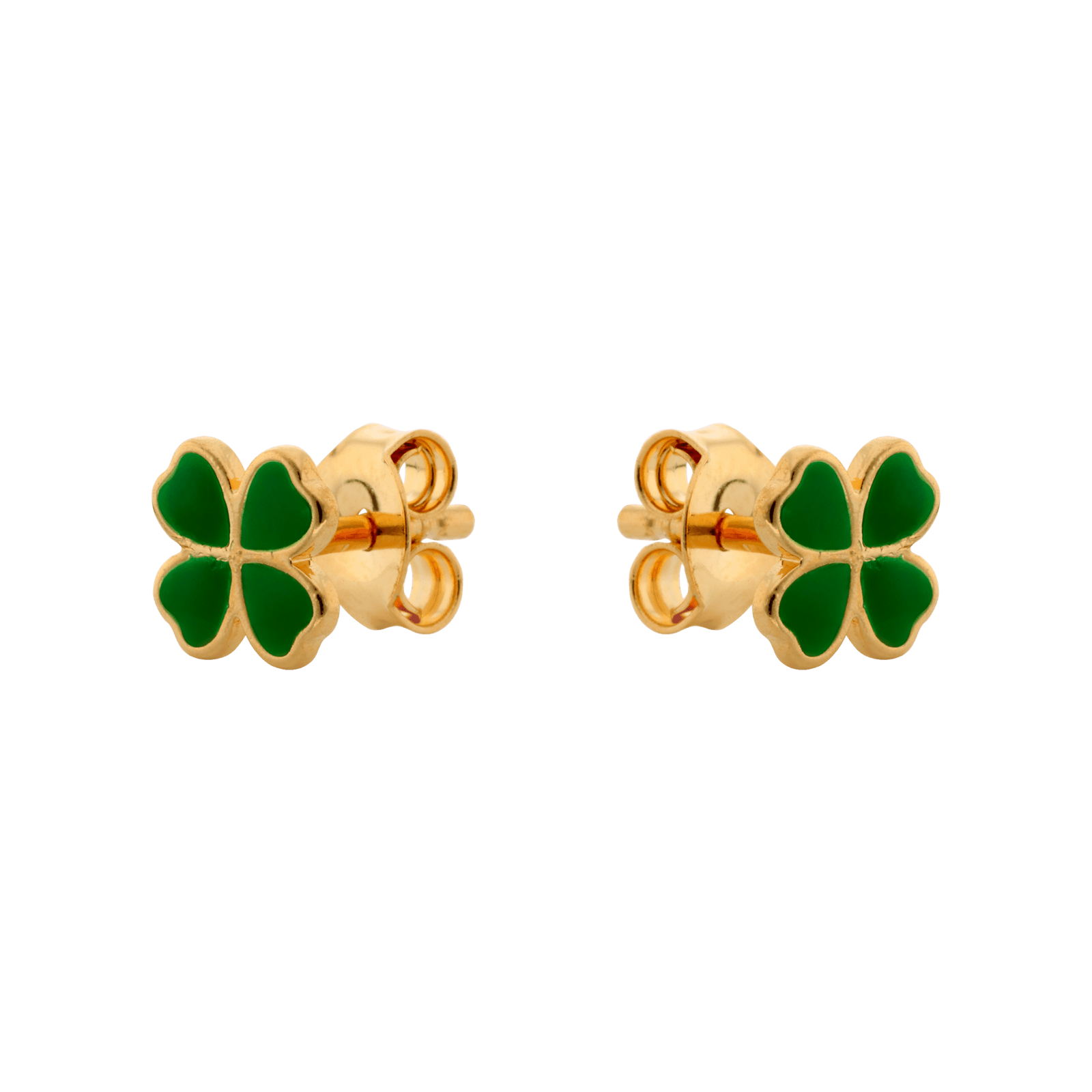 Boucles d'Oreilles Plaqué or Enfant Trèfle Émaillé vert