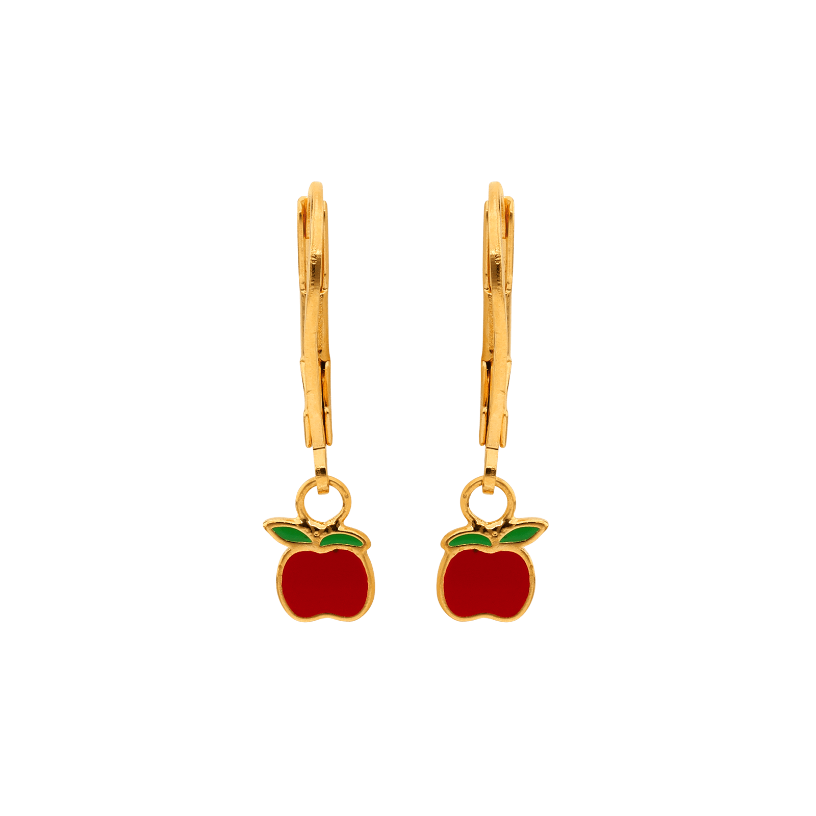 Boucles d'Oreilles Plaqué or Enfant Dormeuse pomme Émaillée