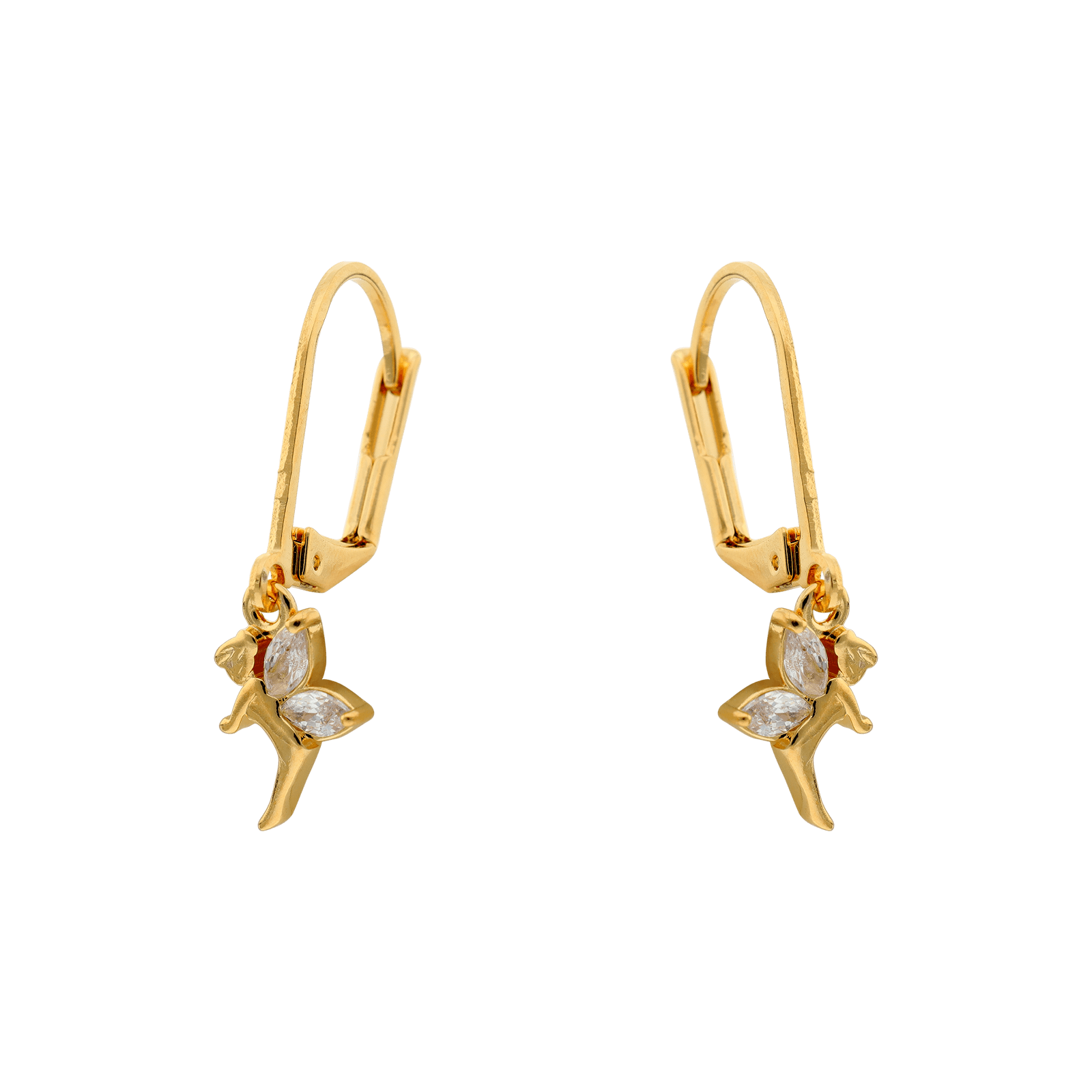Boucles d'Oreilles Plaqué or Enfant Dormeuse Fée et Oxyde de Zirconium