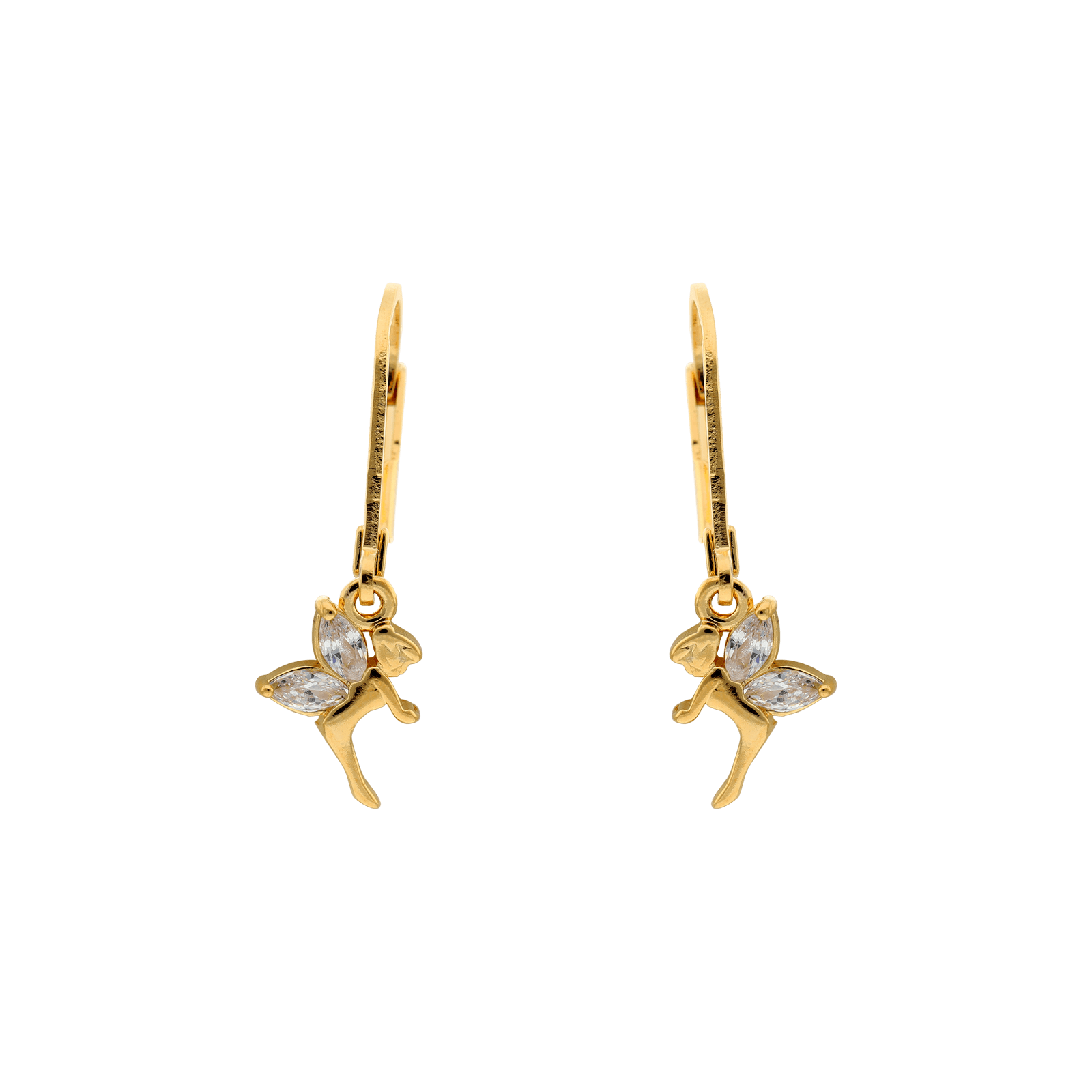 Boucles d'Oreilles Plaqué or Enfant Dormeuse Fée et Oxyde de Zirconium