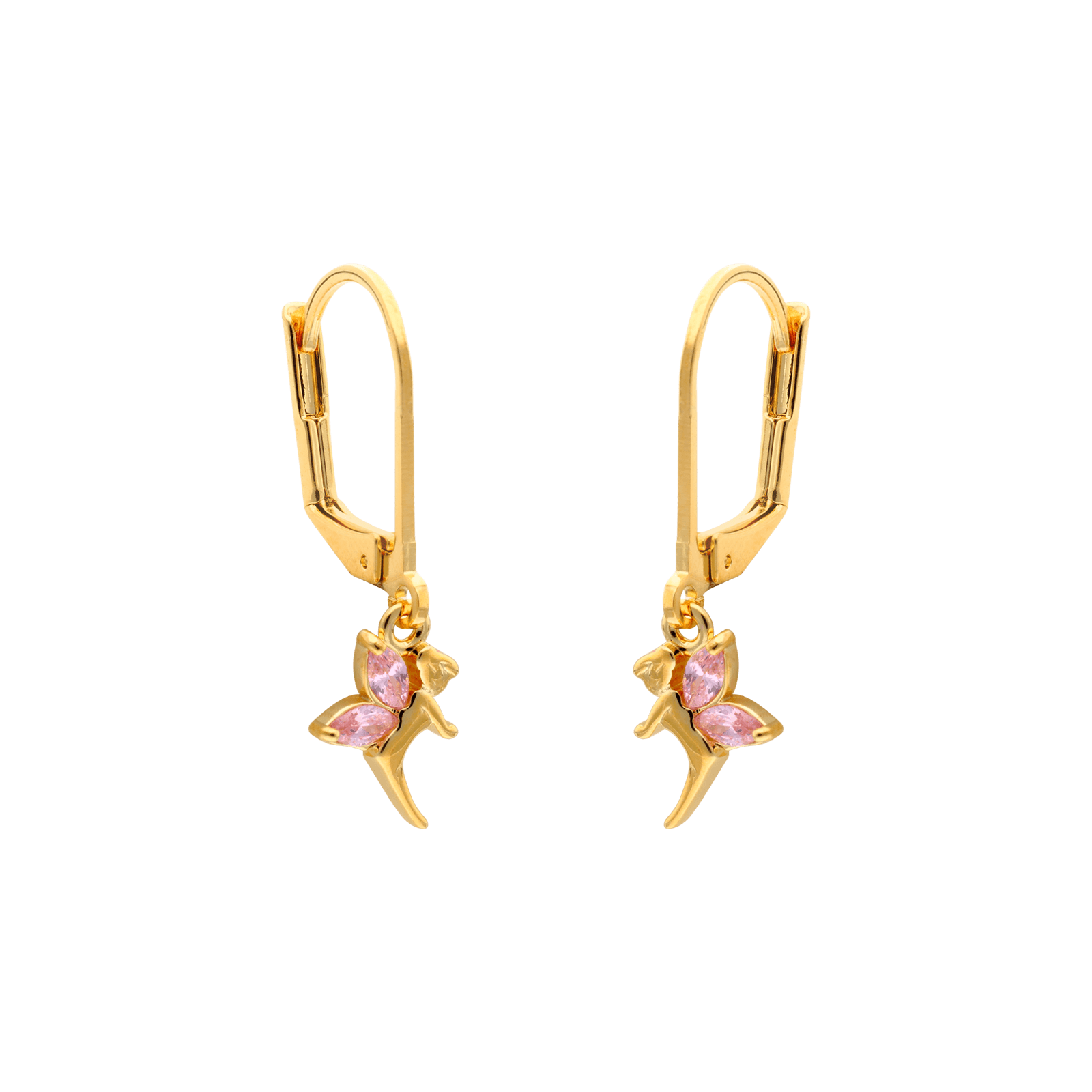 Boucles d'Oreilles Plaqué or Enfant Dormeuse Fée et Oxyde de Zirconium Rose