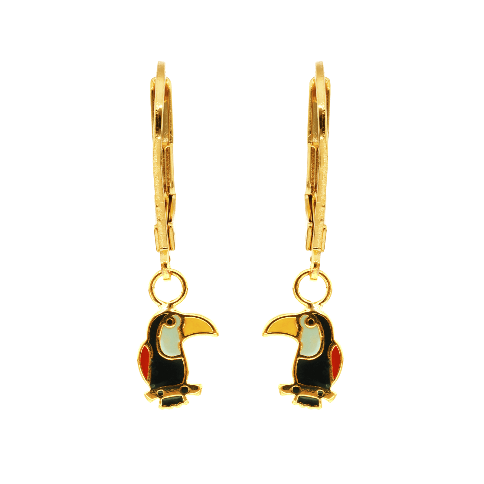 Boucles d'Oreilles Plaqué or Enfant Dormeuse Toucan Émaillée