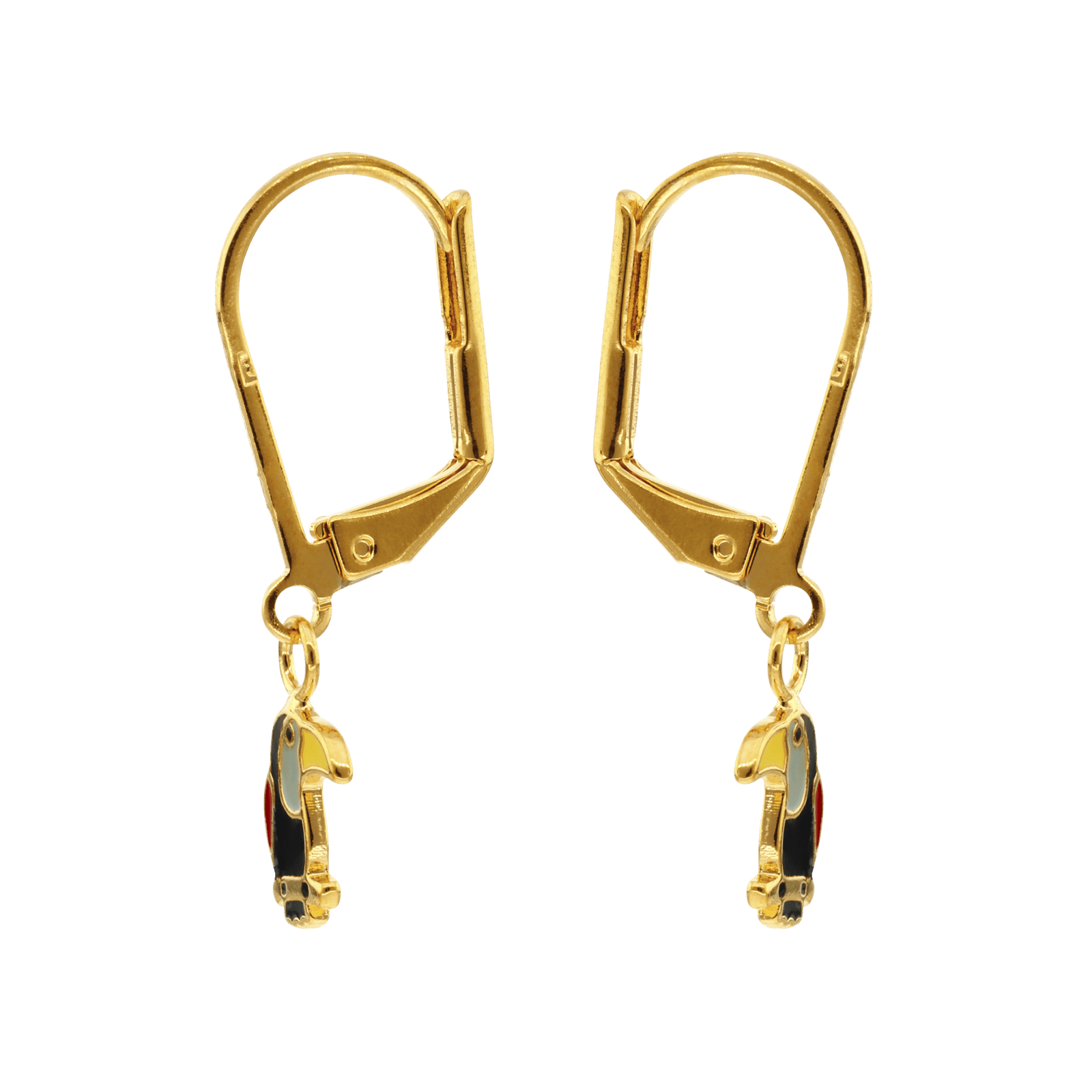 Boucles d'Oreilles Plaqué or Enfant Dormeuse Toucan Émaillée