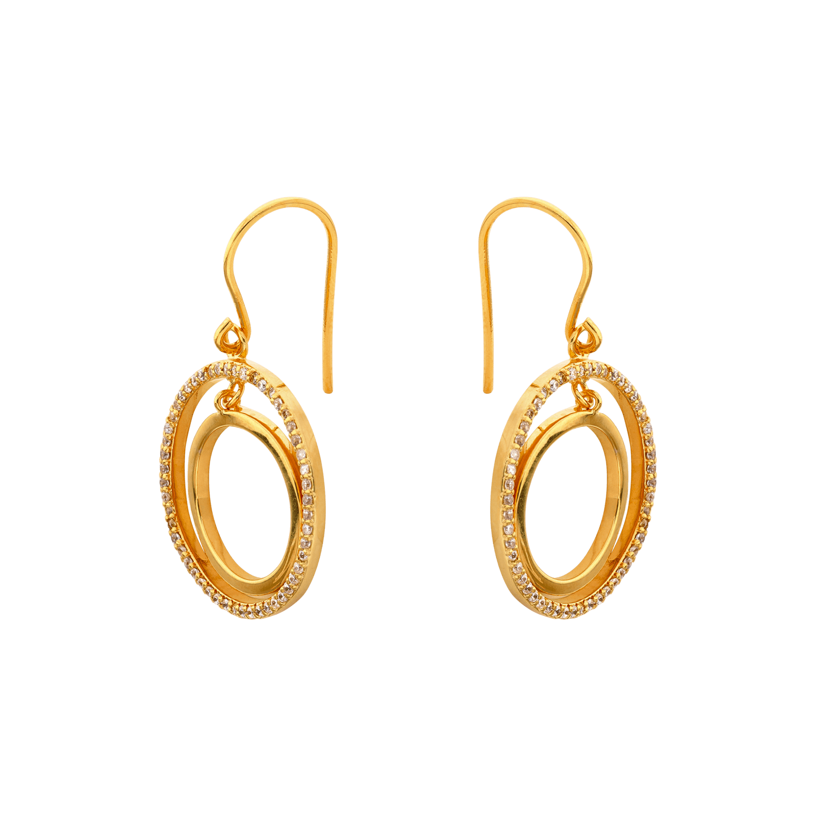 Boucles d'Oreilles Plaqué or pendentif cercle lisse et sertie Oxyde de Zirconium