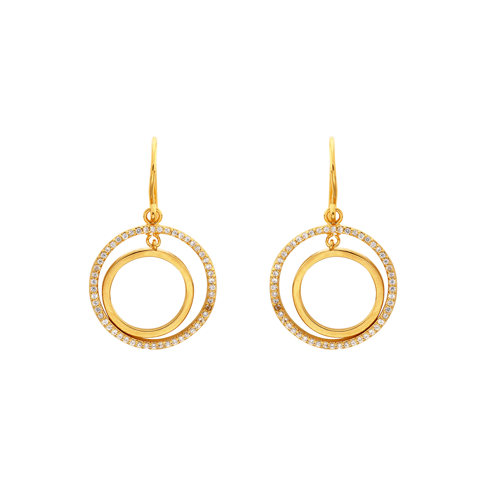 Boucles d'Oreilles Plaqué or pendentif cercle lisse et sertie Oxyde de Zirconium