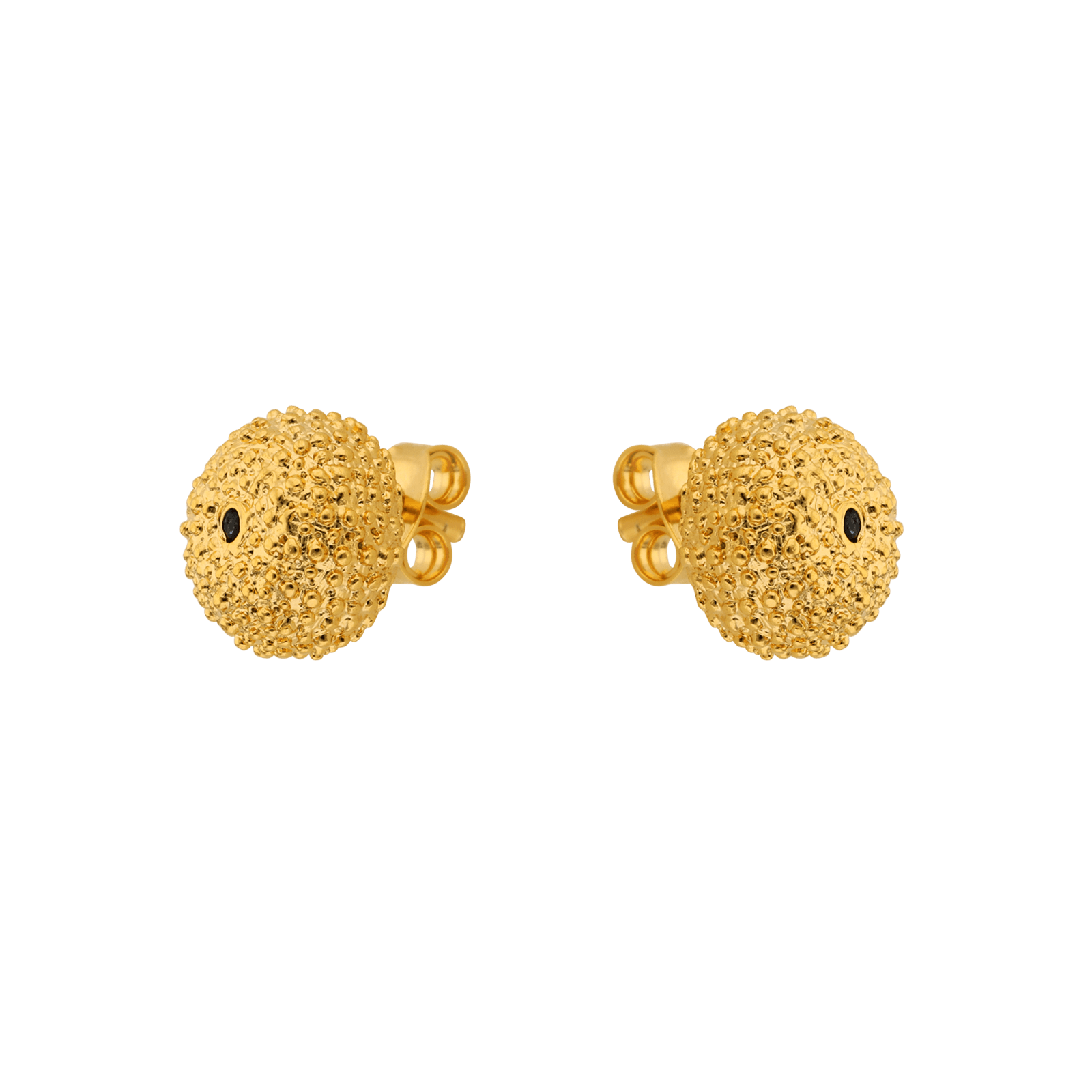 Boucles d'Oreilles Plaqué or Oursin 7mm Oxyde de Zirconium bleu saphir