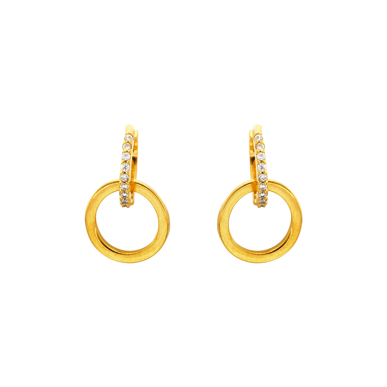 boucle d'oreille Plaque Or 2 cercles Lisse et serti Oxyde de Zirconium