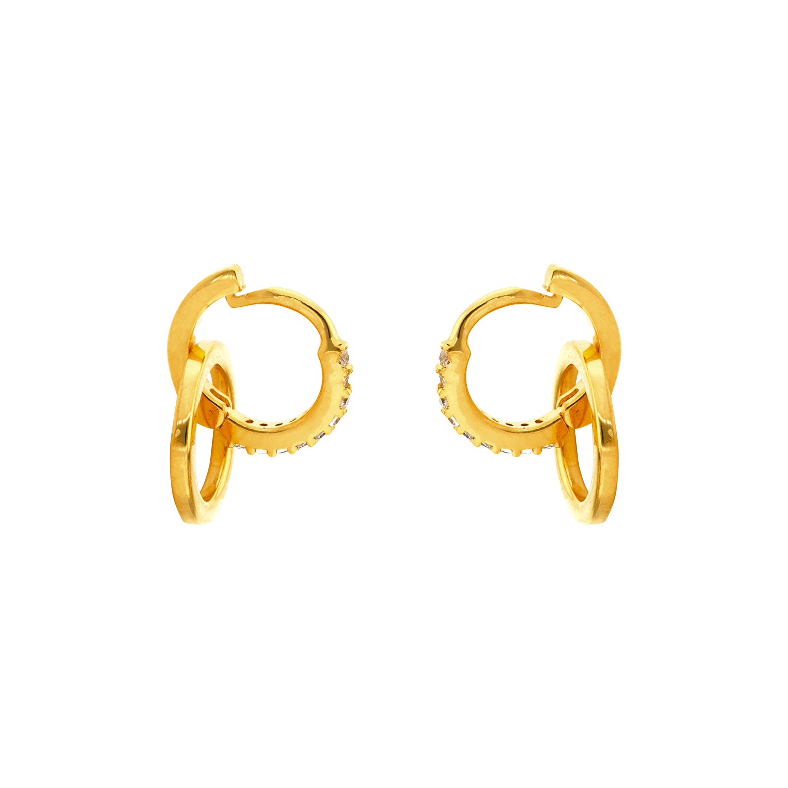 boucle d'oreille Plaque Or 2 cercles Lisse et serti Oxyde de Zirconium