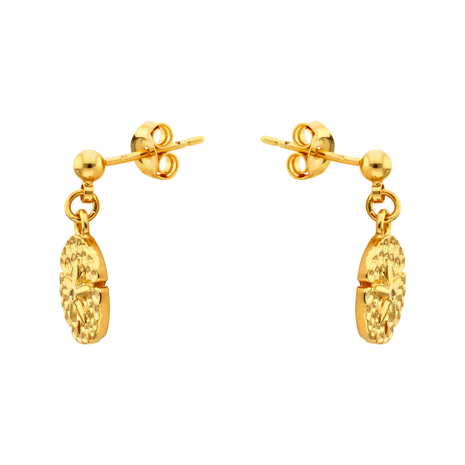 Boucles d'Oreilles Plaqué or Pendentif Dollar des Sables Oxyde de Zirconium bleu ciel