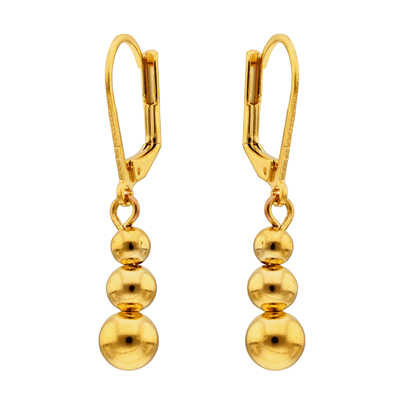 Boucles d'Oreilles Plaqué or trois boules Chutes Lisses