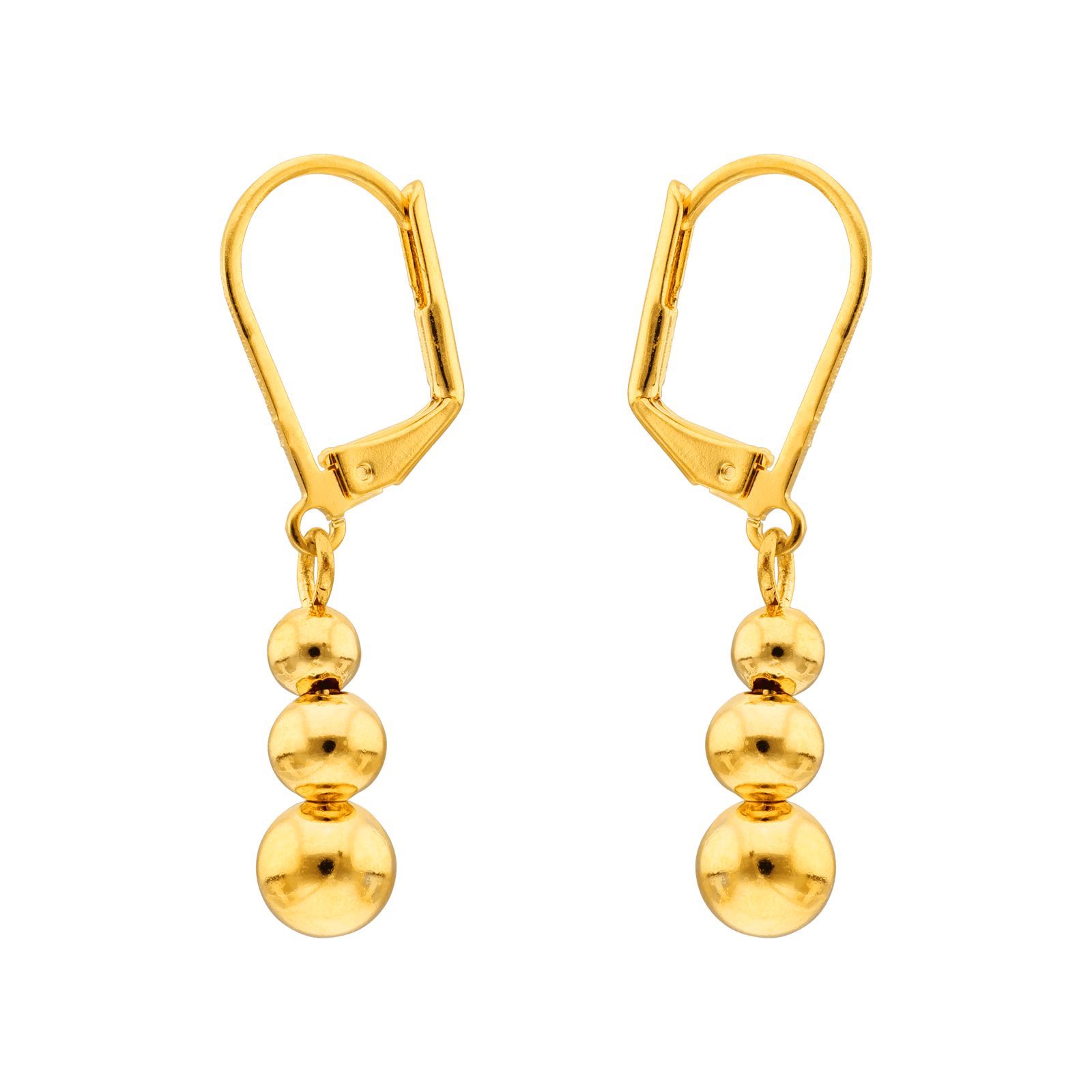 Boucles d'Oreilles Plaqué or trois boules Chutes Lisses