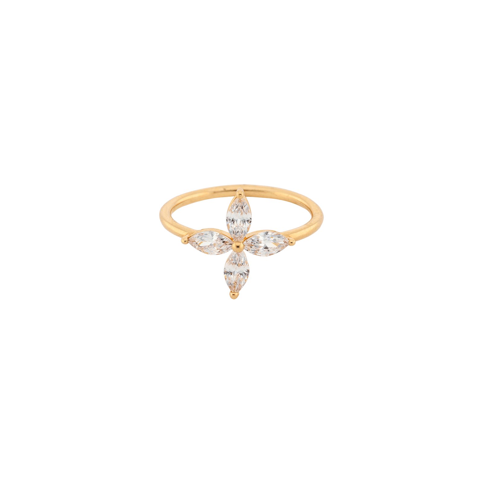 Bague Plaqué or fleur Oxydes blancs Serti griffes