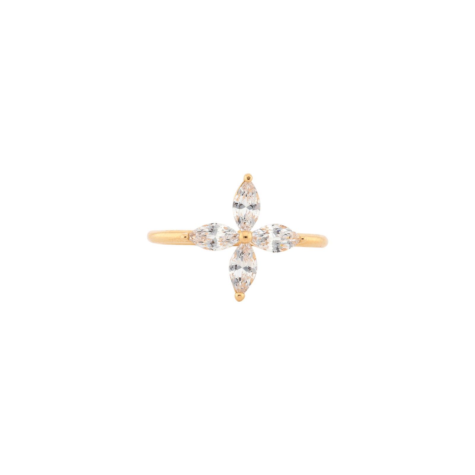 Bague Plaqué or fleur Oxydes blancs Serti griffes