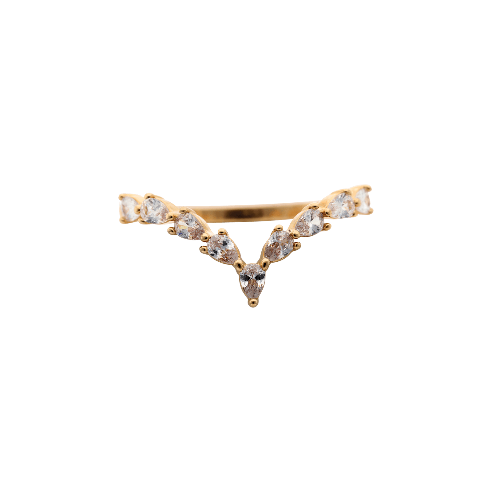 Bague Plaqué or forme V oxydes blancs serti griffes
