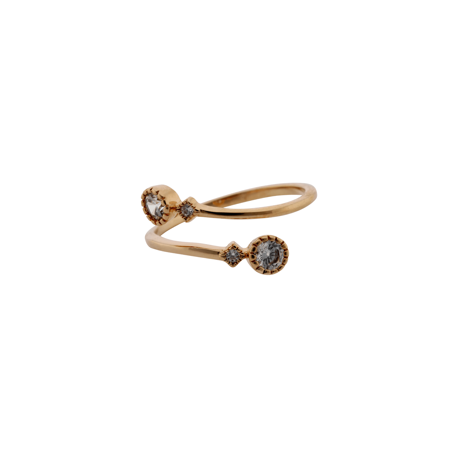 Bague Plaqué or ouverte spirale Oxydes blancs Serti clos