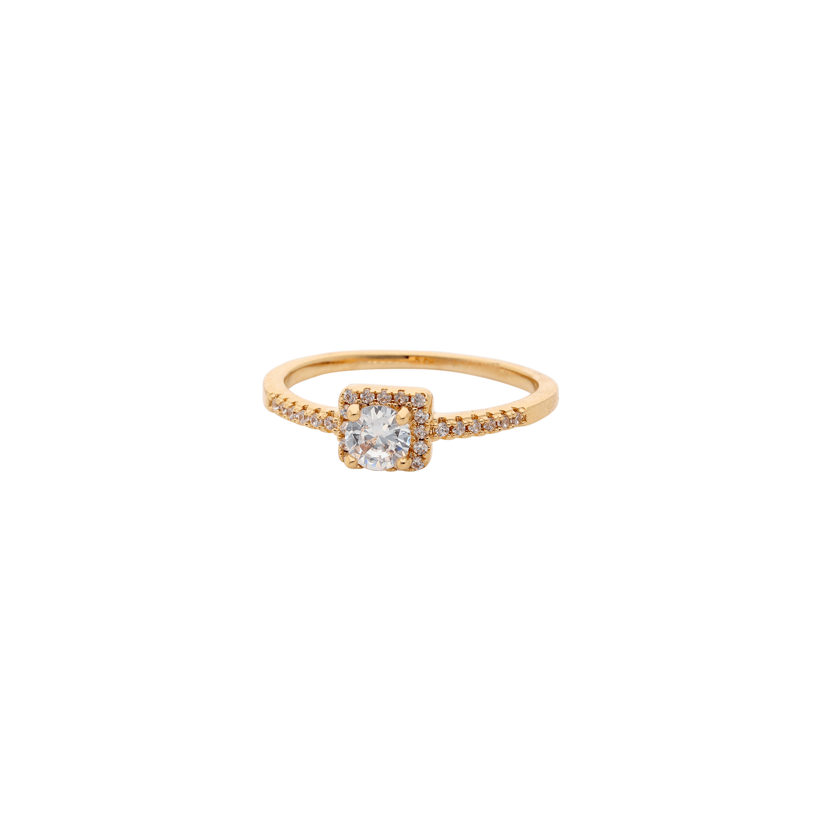 Bague Plaqué or solitaire forme carrée Oxydes