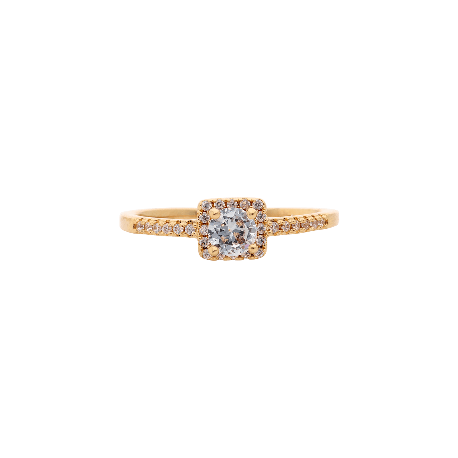Bague Plaqué or solitaire forme carrée Oxydes